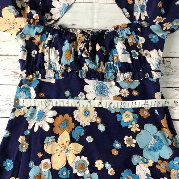 For Love & Lemons Magnolia Navy Floral Mini Dress  Size X-Small - Picture 10 of 11